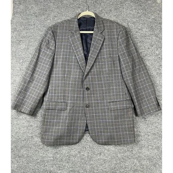 Brooks‎ Brothers Blazer 45R 1818 Madison Sport Coat Grey Blue Plaid Italian Wool