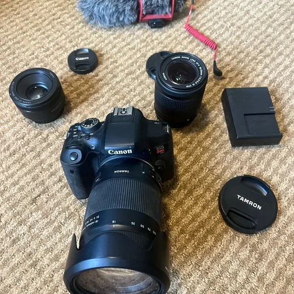 Canon Black DSLR digital Camera with 3 lenses