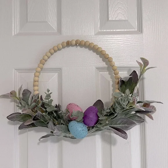 Easter Wreath with Pastel Eggs and Greenery- handmade.