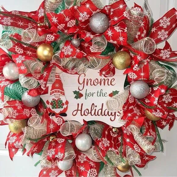 Christmas Deco Mesh Wreath “merry christmas gnome for the holidays