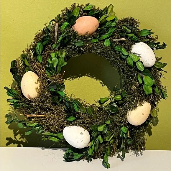 Holiday Easter Eggs Candle Wreath Ring Distressed