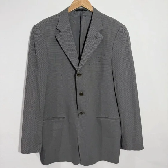 Armani Collezioni Men's Gray Plaid Wool 3‎ Button Sport Coat Size 42 Long