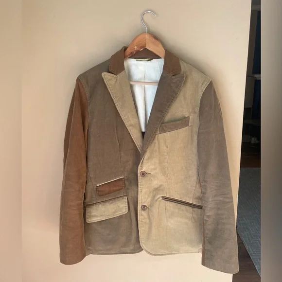 Mark McNairy Mens Corduroy Patchwork Blazer Jacket Size 38 Brown‎ Tones USA #