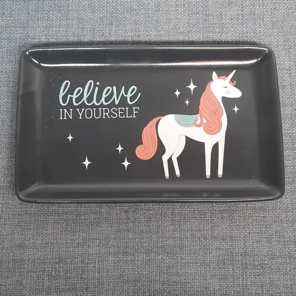 Ceramic Trinket Tray Believe In Yourself Dresser Dish Unicorn