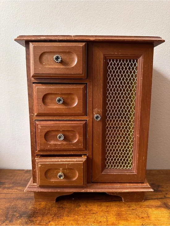 Vintage London Leather Musical Wooden Mini Armoire Jewelry Box! W5