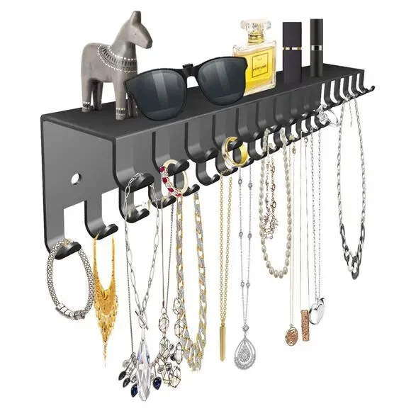 Necklace Jewelry Holder Wall Hanging Organizer (Black)