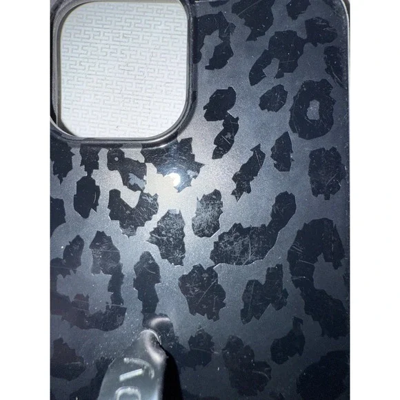 Black Leopard Print Phone Case with‎ Finger Loop Grip iPhone 13 Pro Max Cover