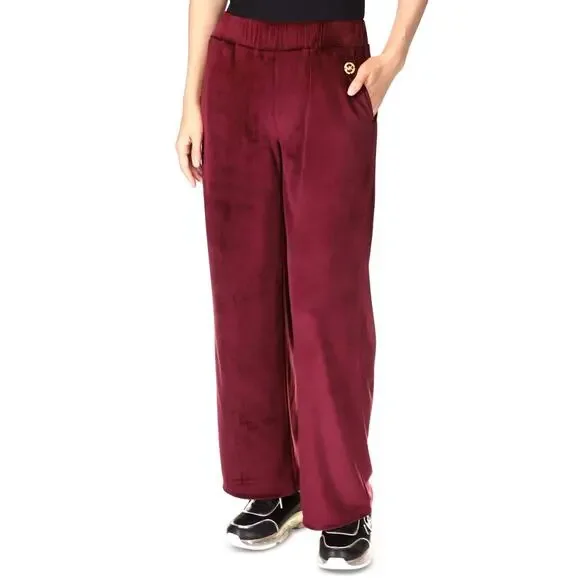 Michael Kors Burgundy Velour Straight Leg Track Pants L NWOT Ruby Maroon Red