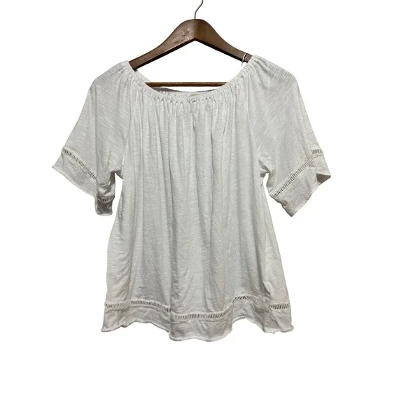 Michael Kors Off The Shoulder Top Womens Small White Excellent Ladder Lace Trim