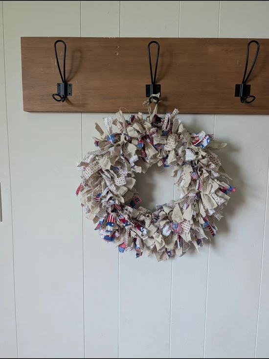 Handmade Patriotic Americana Rustic Farmhouse Rag Wreath