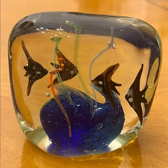 Handcrafted Glass Fish Sculpture - Blue and Black
