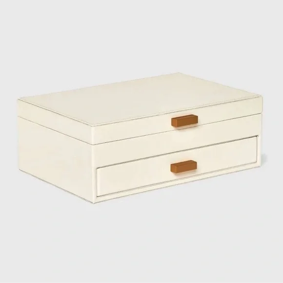 a new day Two Drawer Cream Organizer Jewelry Box Storage Divided Tray Mirror