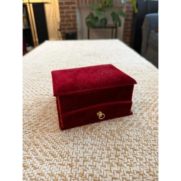 Vintage Red Velvet Jewelry Box with Mirror & Drawer