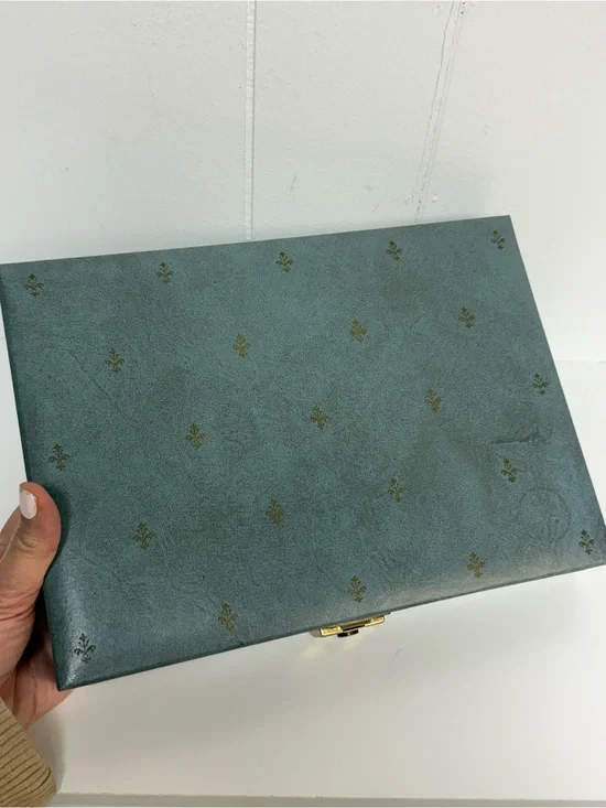 Vintage Blue Mid-Century Jewelry Box Jewelry Case Velvet Lining MCM