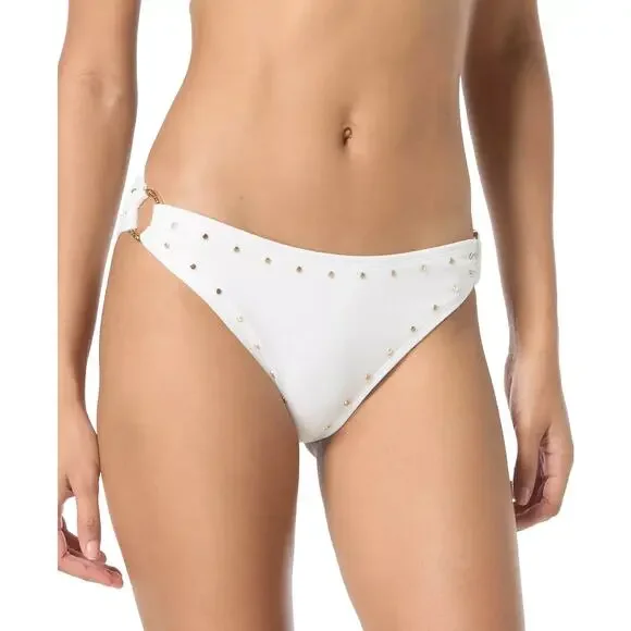 MICHAEL Michael Kors Women's Crepe Side-Ring Studded Bottoms White Size Xs 1406