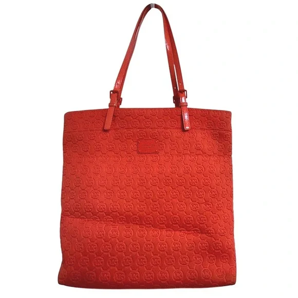 Michael Kors Orange MK Logo Embossed Tote Bag Large Shoulder Purse