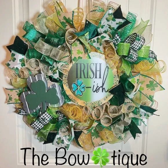 Handmade Irish-ish St. Patrick’s Day Ribbon Prelit Wreath 22 ins LED W10