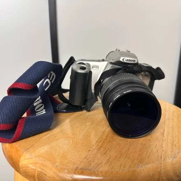 Canon EOS 300 Film Silver Camera with Black Lens