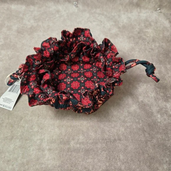 Vera Bradley Victorian Vines Drawstring Jewelry Bag Red Black Floral 50141-20576