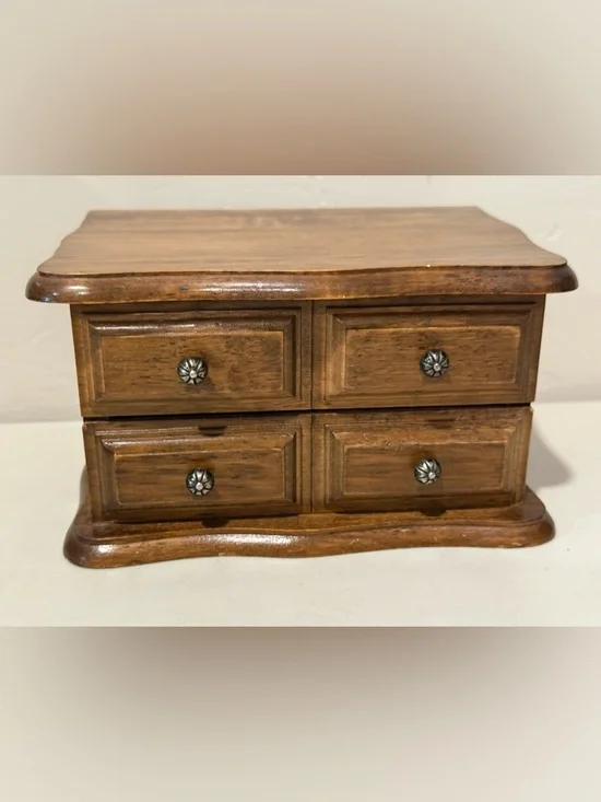 Vintage Avon Decorators Jewelry Chest 1978 Wood w/ Drawer & Velvet Lining