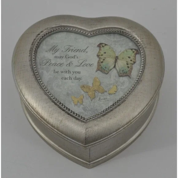 Carson Heart shaped jewelry box Silver Color Picture Frame Music Box My Friend