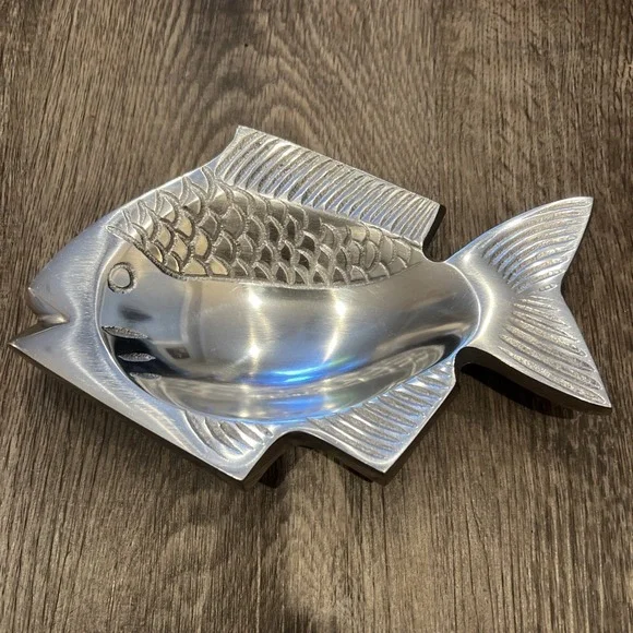 Cast Aluminum Footed Fish Shaped Dish, Made in India~8 inches