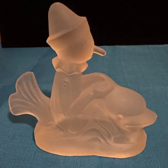Vintage Frosted Lead Crystal Pinocchio Riding a Dolphin