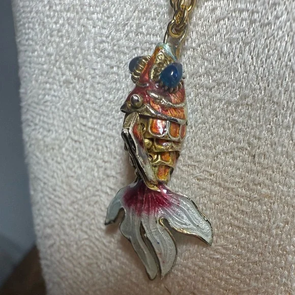 Gold and Red Fish Pendant