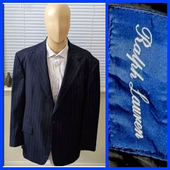 Polo Ralph Lauren Blazers Mens 43/37R Black Pin Stripped Sports Coat Suit Jacket