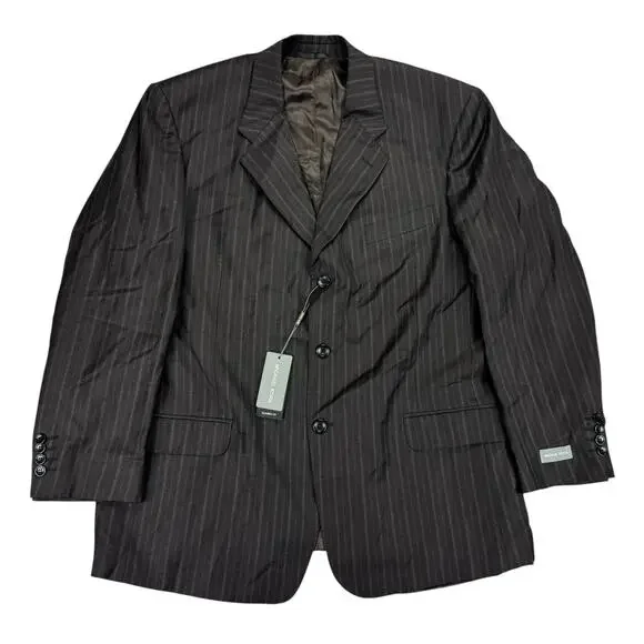 Michael Kors Mens Classic Fit Wool Blend Striped Suit Jacket Brown Blue 46R