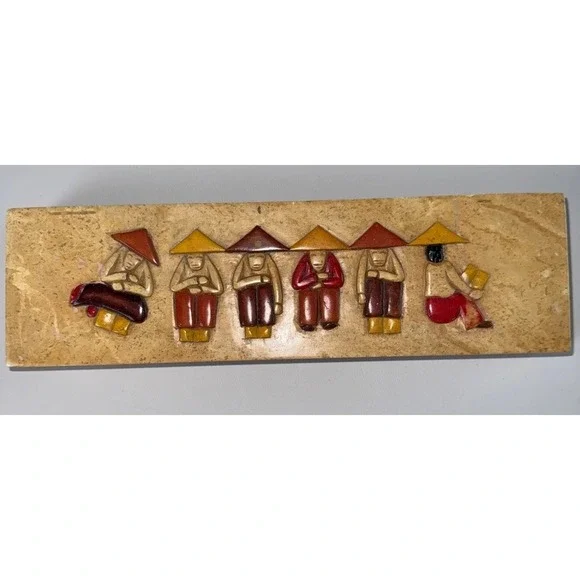 VTG Stone Asian Figural Folk Art Trinket Jewelry Keepsake Box