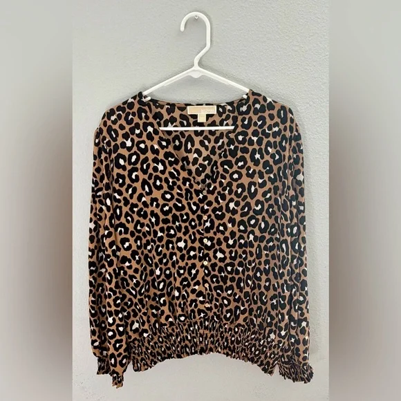 Michael Kors Leopard Print Button-Front Blouse in Brown and Black- Size XXL