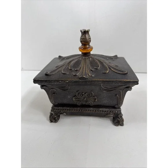 Jewelry‎ Box W/Lid Bronze Finish Polymer, Candy Dish, Multi Use.