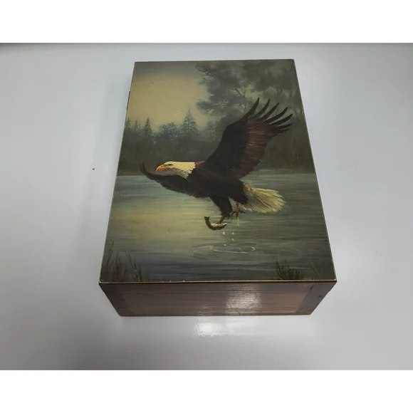 Vintage Wooden‎ Jewelry Trinket Box Bald Eagle Great Smoky Mountains Souvenir