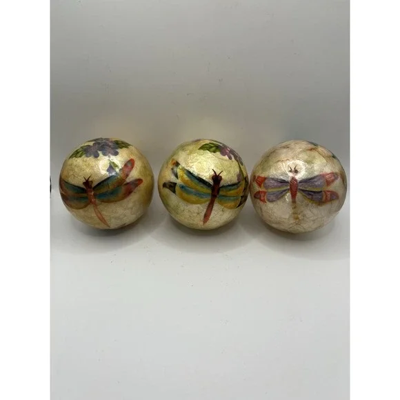 Set Of 3 Dragonfly Paper Machete‎ Decorative Balls Double Sided 4
