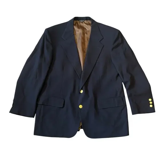 Vintage 90s Navy Wool Gold Button Blazer 43R Preppy Classic