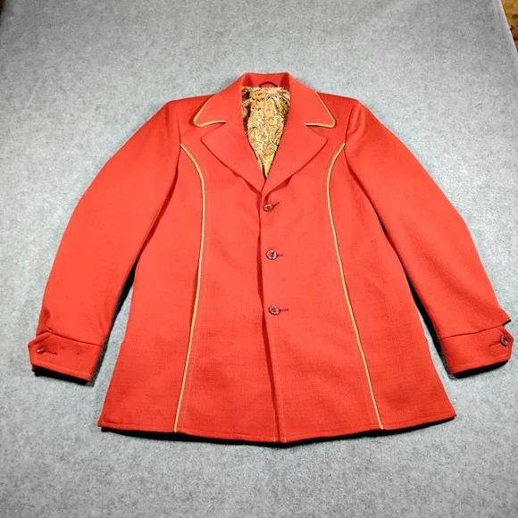 Vintage Montgomery Ward 70s Leisure Jacket Red Paisley Lining Mens 40 Bow Tie