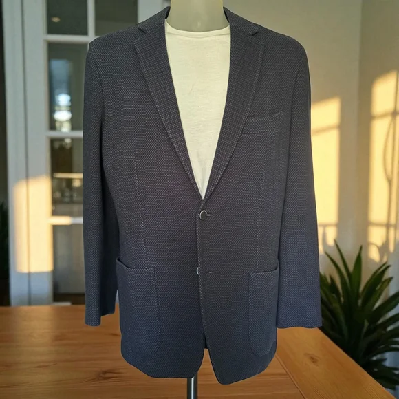 $1295 Maurizio Baldassari - Blue Black Knit Sport Coat - Wool/Cotton - EU50/US40