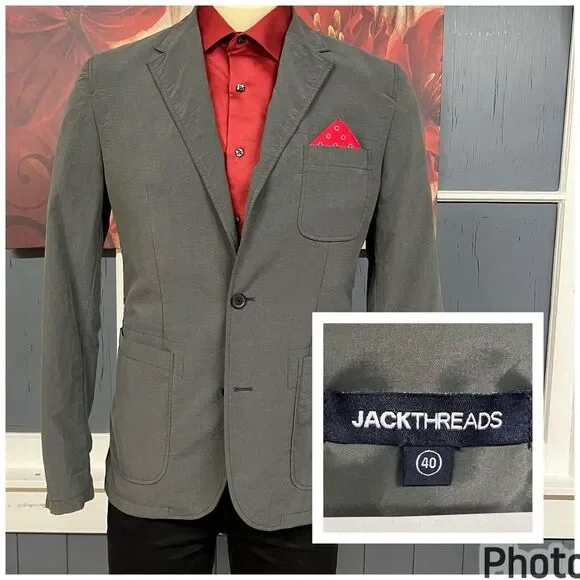 Jack Threads Jacket Sport Coat Mens 40R Gray‎ Nylon Working Cuffs Seersucker
