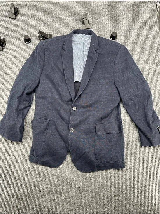 Flynt Navy Knit Jersey Sport Coat Blazer Men 42R (Est) Casual Unstructured