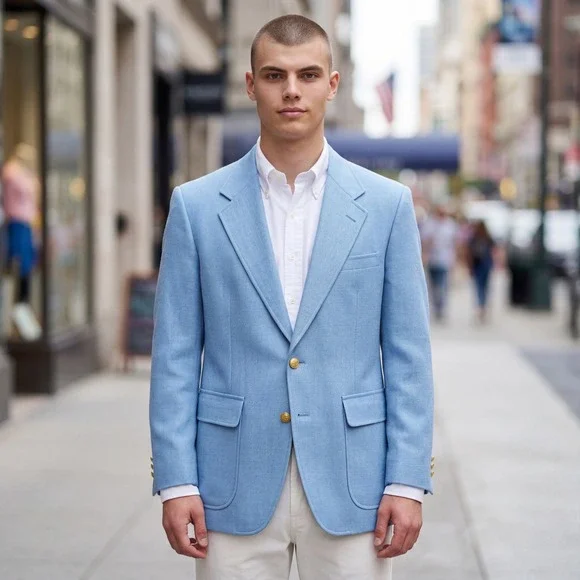 Vintage USA Made Arnold Palmer Sky Blue Hopsack‎ Blazers Gold Buttons Mens 36S