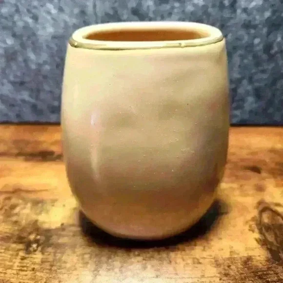 Vintage Royal Haeger Pottery Tan/Gold Rim Oval Vase 5 in
