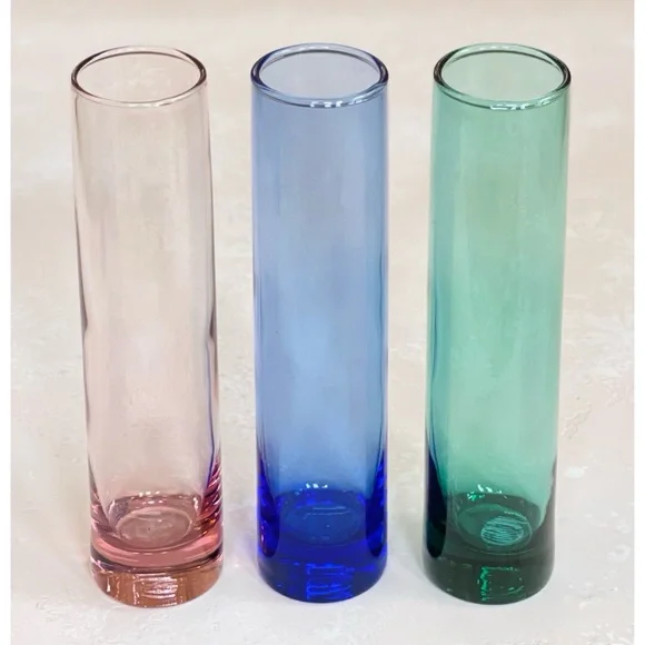 Set of 3 Vintage Libbey Glass Bud Vases Pink Blue Green