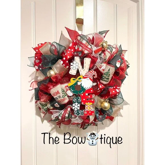 Handmade 13 inch Christmas NOEL Gnome Ribbon Wreath MW3