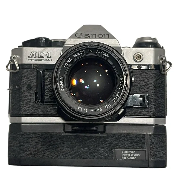 Canon AE-1 Program 35mm SLR Film Camera + FD 50mm Lens and Winder