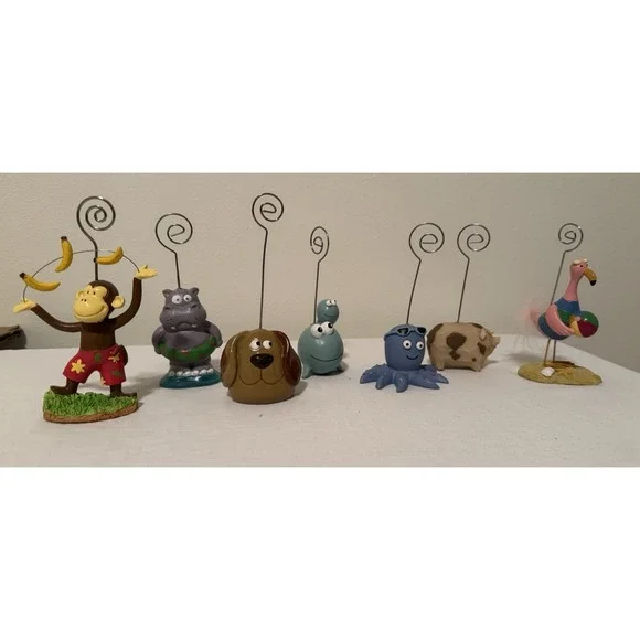 Set 7 Drink Photo Name Place Note Card Holders Animals Flamingo Pig Dog Octopus