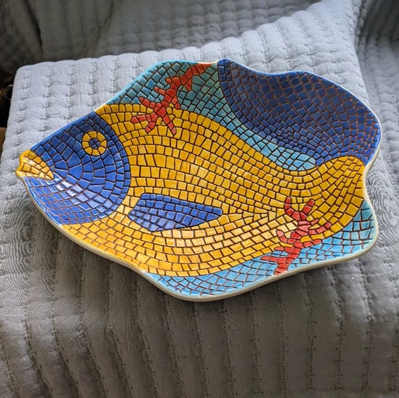 Colorful Mosaic Fish-Shaped Dish Made In Italy