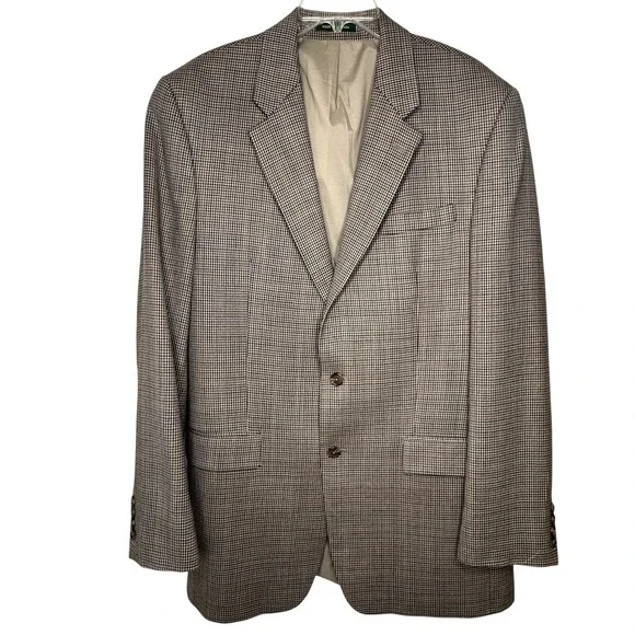 Lauren Ralph Lauren Brown Blazer Sport Coat Mens 42XL Wool Houndstooth VTG 1998