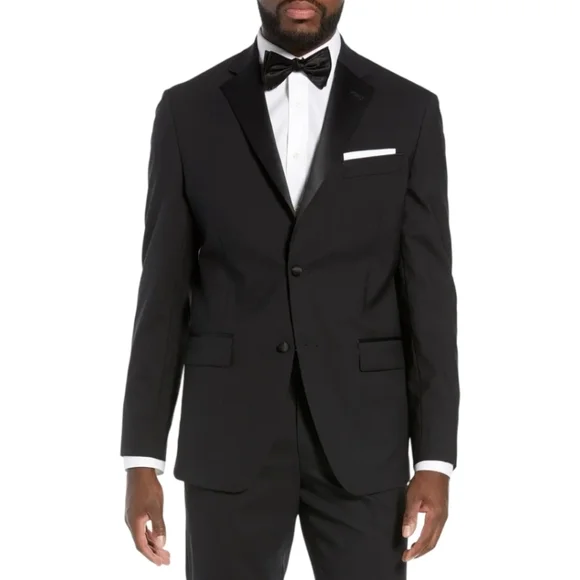 NWT Nordstrom's Rack Trim Fit Stretch Tuxedo Jacket Suit Blazer Black Size 42S
