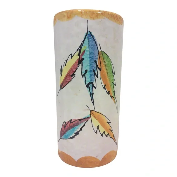 Mid Century Italian Colorful Feather Design Ceramic Vase